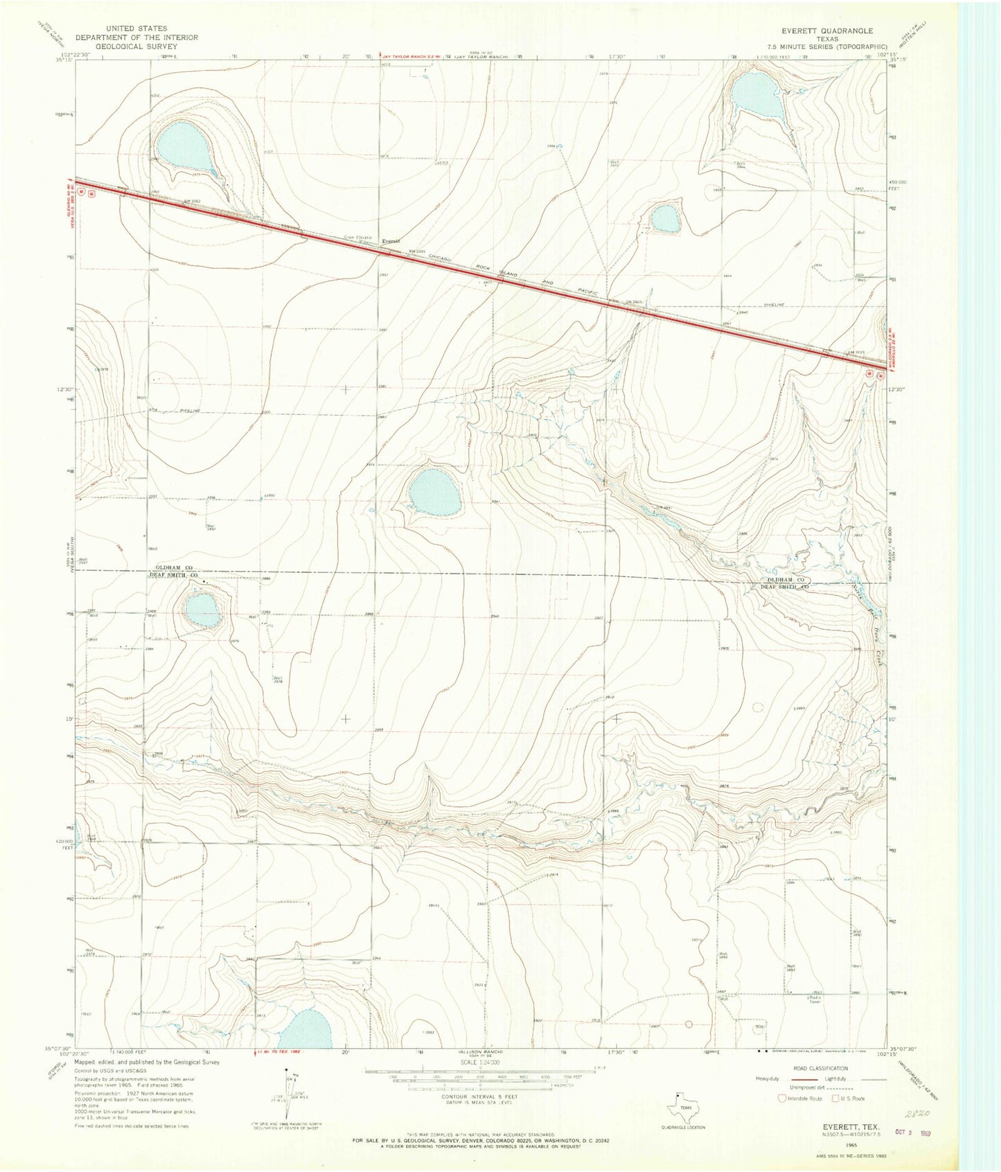 Classic USGS Everett Texas 7.5'x7.5' Topo Map Image