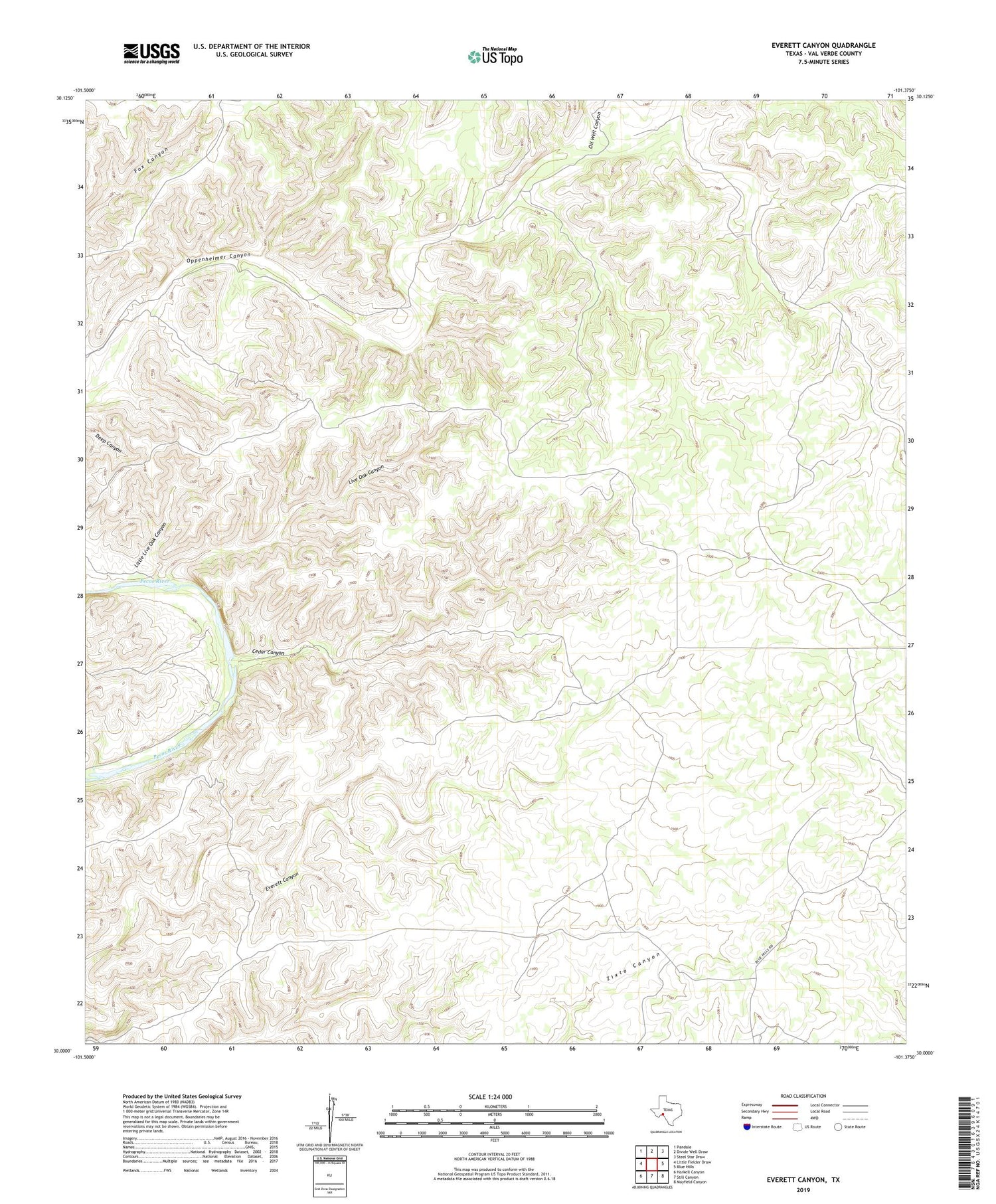 Everett Canyon Texas US Topo Map Image