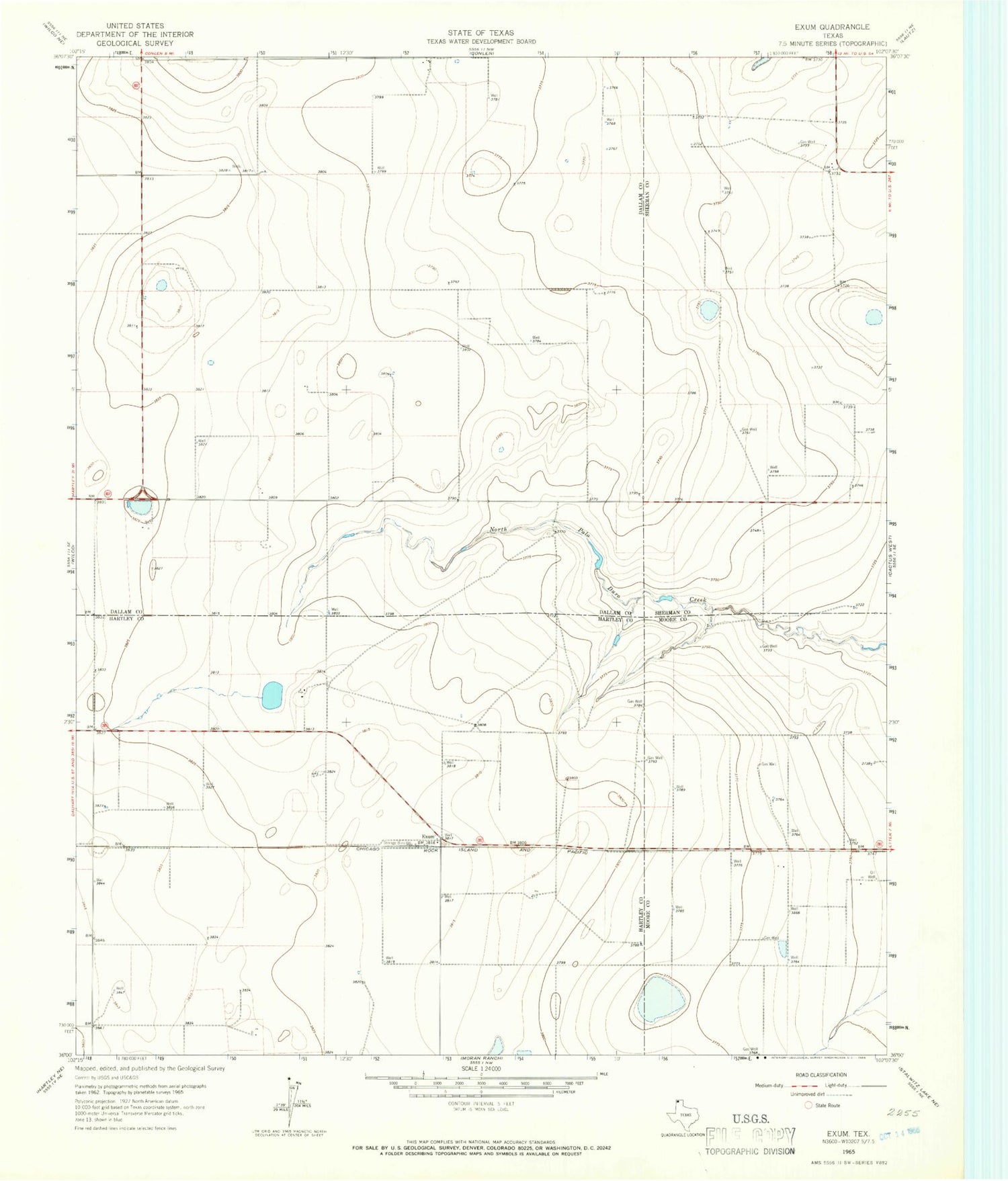 Classic USGS Exum Texas 7.5'x7.5' Topo Map Image