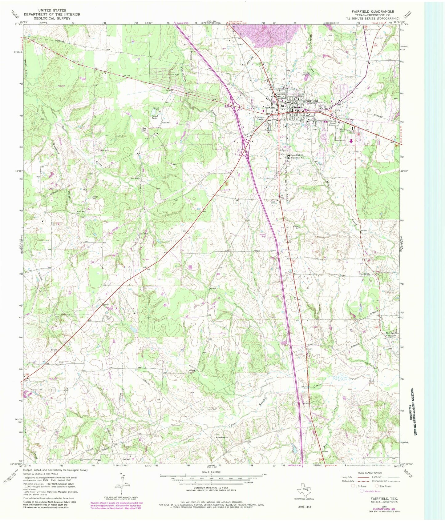 Classic USGS Fairfield Texas 7.5'x7.5' Topo Map Image