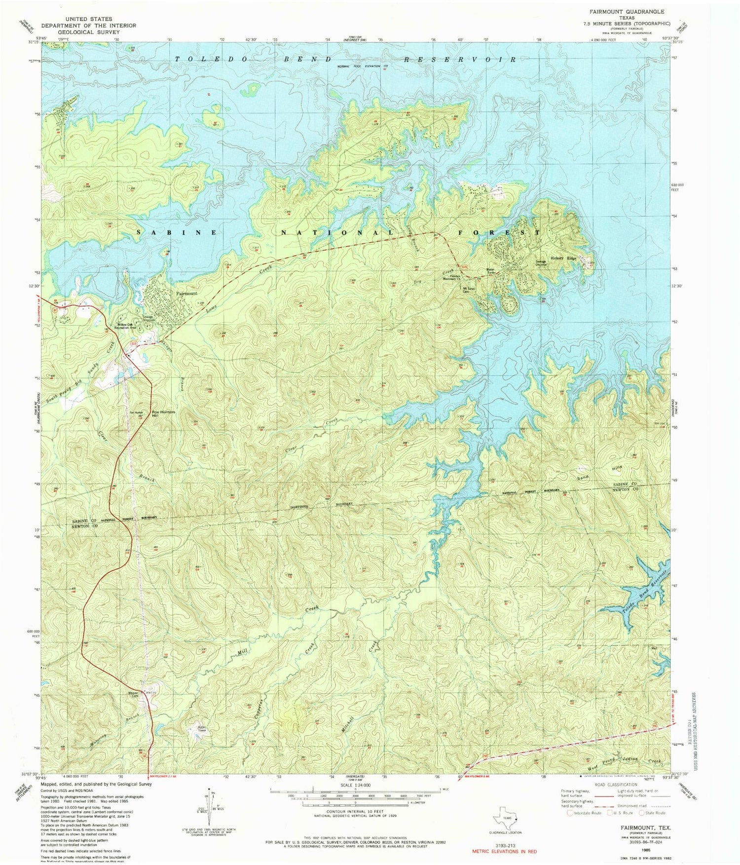 Classic USGS Fairmount Texas 7.5'x7.5' Topo Map Image
