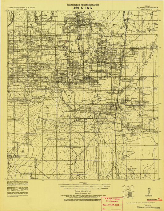 Historic 1921 Falfurrias Texas 30'x30' Topo Map Image