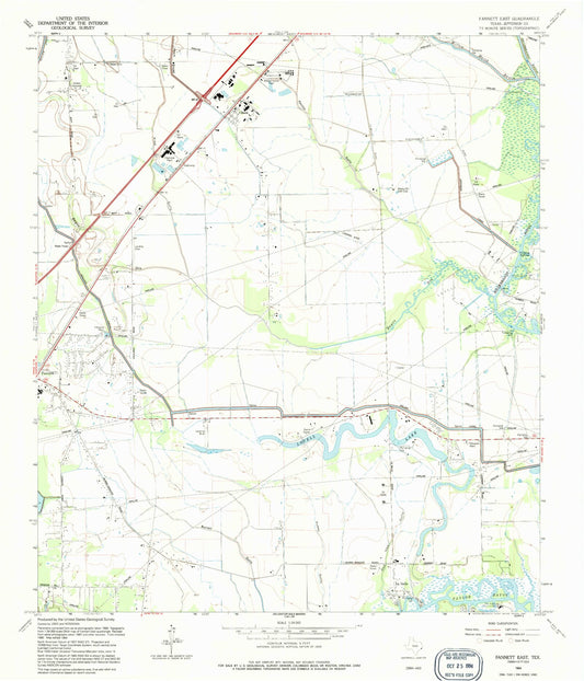 Classic USGS Fannett East Texas 7.5'x7.5' Topo Map Image