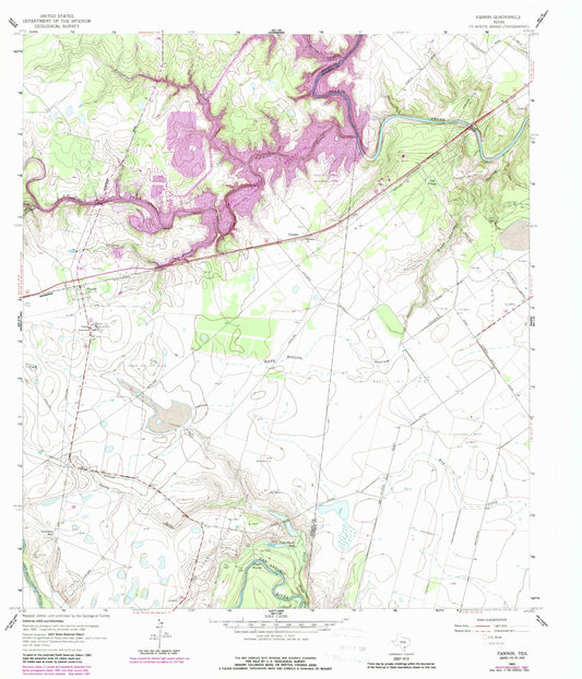 Classic USGS Fannin Texas 7.5'x7.5' Topo Map Image