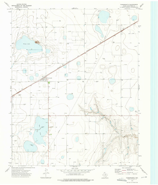 Classic USGS Farnsworth Texas 7.5'x7.5' Topo Map Image