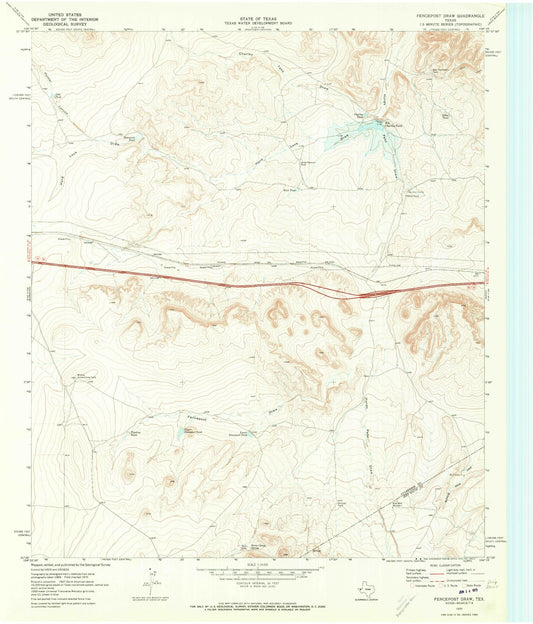 Classic USGS Fencepost Draw Texas 7.5'x7.5' Topo Map Image