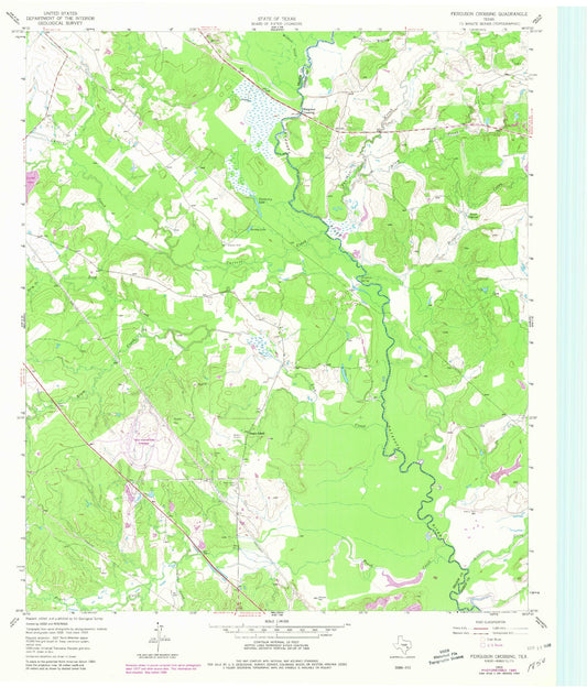Classic USGS Ferguson Crossing Texas 7.5'x7.5' Topo Map Image