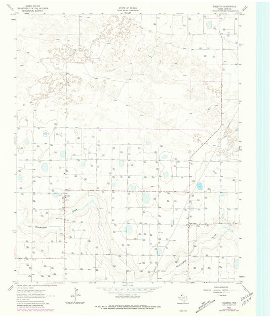 Classic USGS Fieldton Texas 7.5'x7.5' Topo Map Image