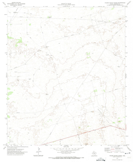 Classic USGS Figure Seven Ranch Texas 7.5'x7.5' Topo Map Image