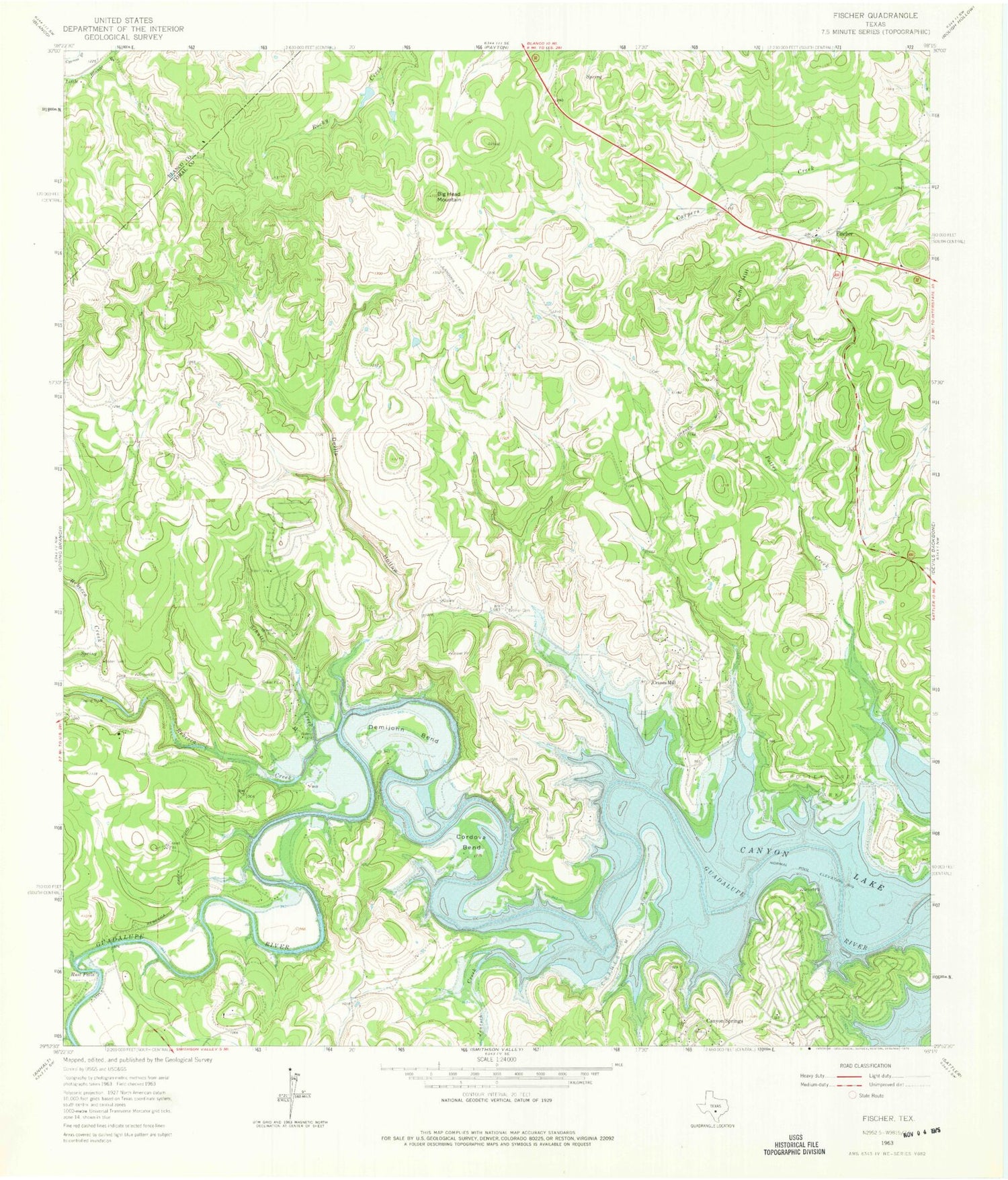 Classic USGS Fischer Texas 7.5'x7.5' Topo Map Image