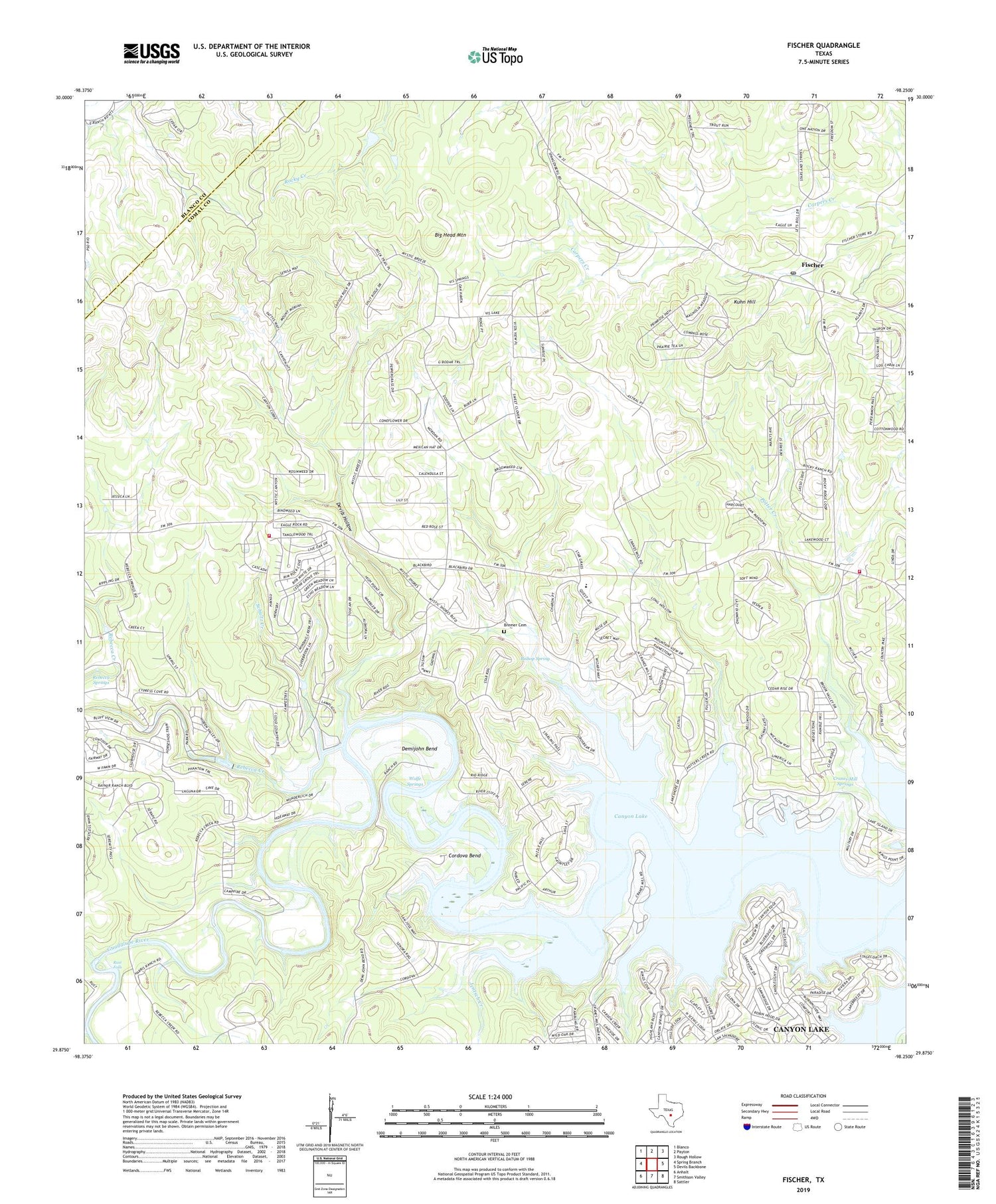 Fischer Texas US Topo Map Image
