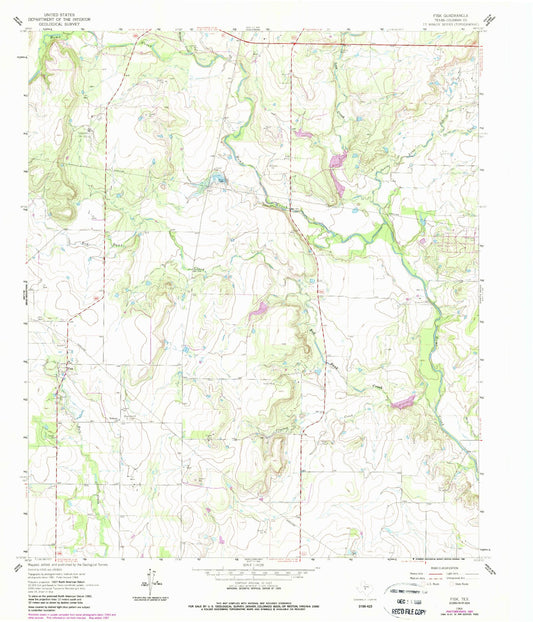 Classic USGS Fisk Texas 7.5'x7.5' Topo Map Image