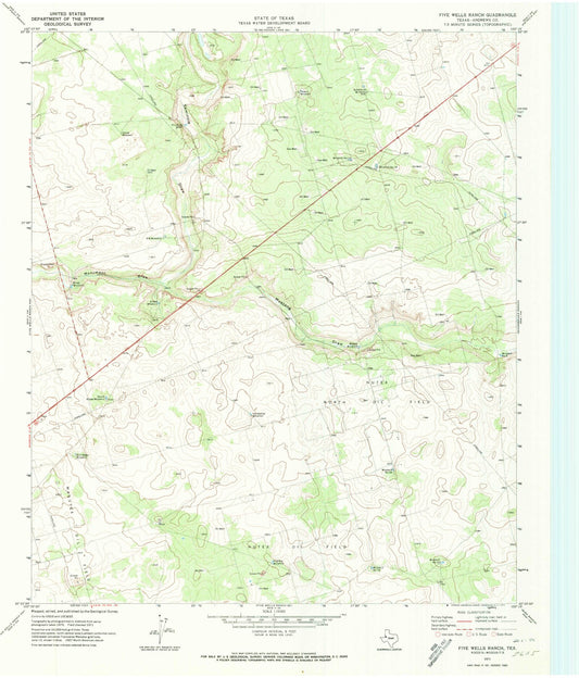 Classic USGS Five Wells Ranch Texas 7.5'x7.5' Topo Map Image