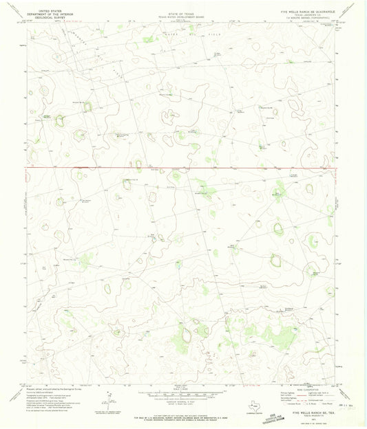 Classic USGS Five Wells Ranch SE Texas 7.5'x7.5' Topo Map Image