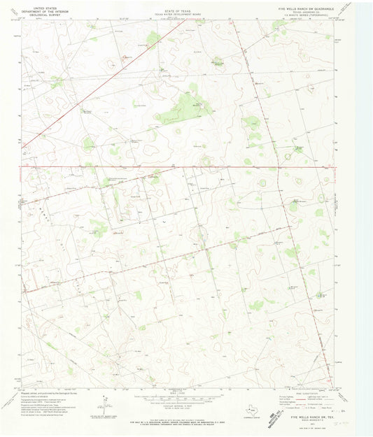 Classic USGS Five Wells Ranch SW Texas 7.5'x7.5' Topo Map Image