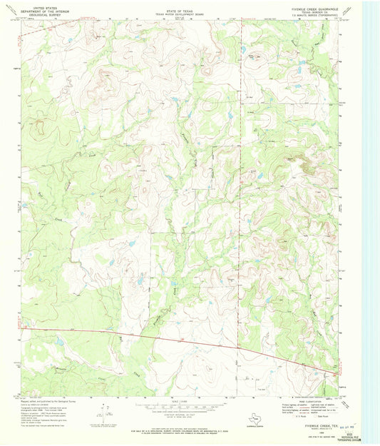 Classic USGS Fivemile Creek Texas 7.5'x7.5' Topo Map Image
