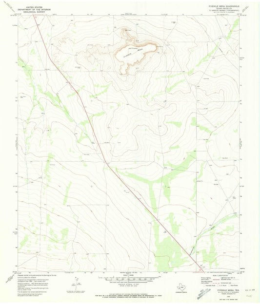 Classic USGS Fivemile Mesa Texas 7.5'x7.5' Topo Map Image