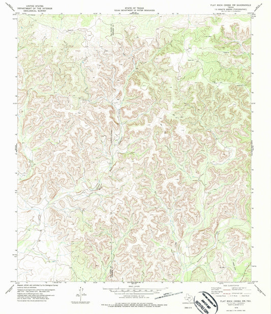Classic USGS Flat Rock Creek NW Texas 7.5'x7.5' Topo Map Image