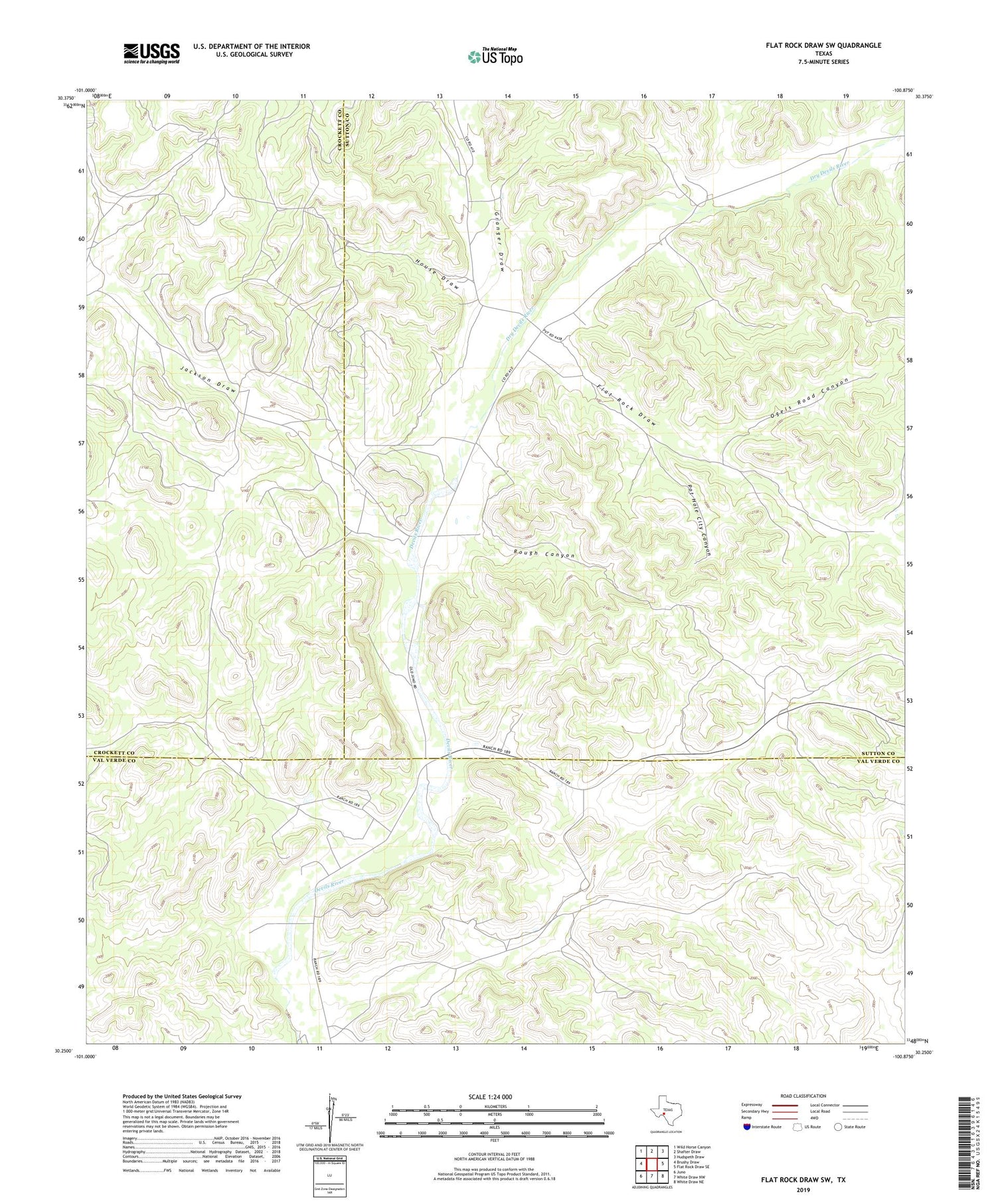 Flat Rock Draw SW Texas US Topo Map Image