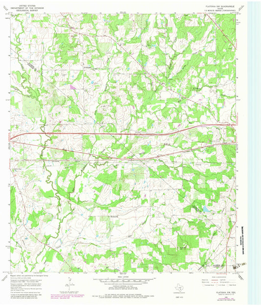 Classic USGS Flatonia NW Texas 7.5'x7.5' Topo Map Image