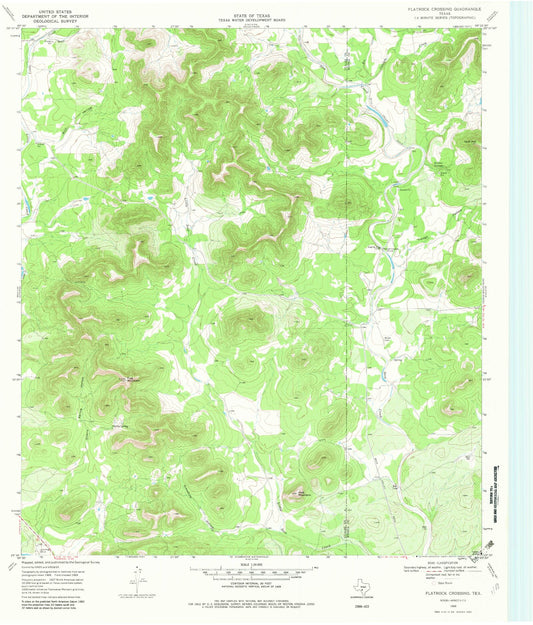Classic USGS Flatrock Crossing Texas 7.5'x7.5' Topo Map Image