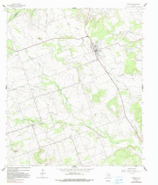 Classic USGS Florence Texas 7.5'x7.5' Topo Map Image