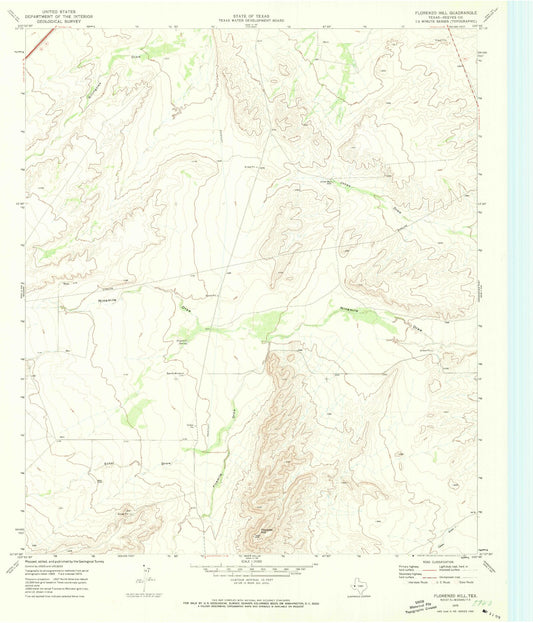 Classic USGS Florenzo Hill Texas 7.5'x7.5' Topo Map Image