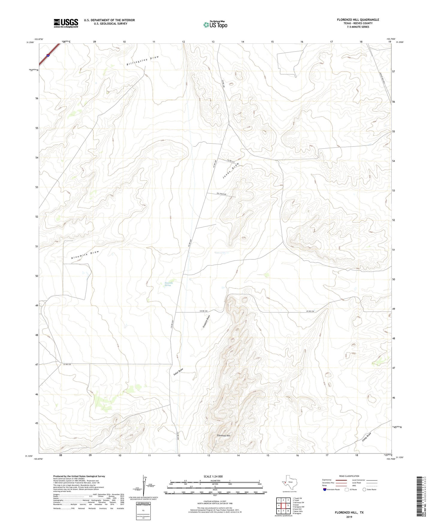 Florenzo Hill Texas US Topo Map Image