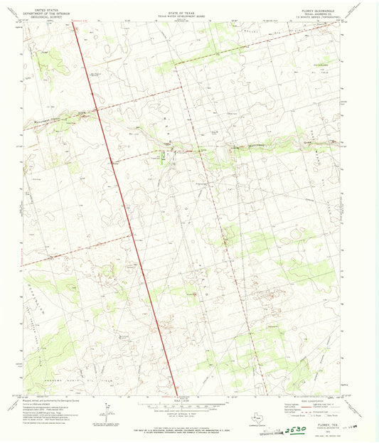 Classic USGS Florey Texas 7.5'x7.5' Topo Map Image