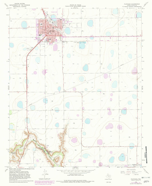 Classic USGS Floydada Texas 7.5'x7.5' Topo Map Image