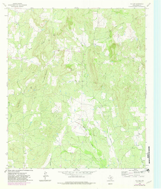 Classic USGS Fly Gap Texas 7.5'x7.5' Topo Map Image
