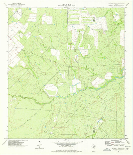 Classic USGS Flying W Ranch Texas 7.5'x7.5' Topo Map Image