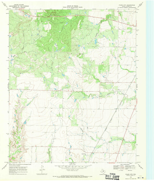Classic USGS Foard City Texas 7.5'x7.5' Topo Map Image