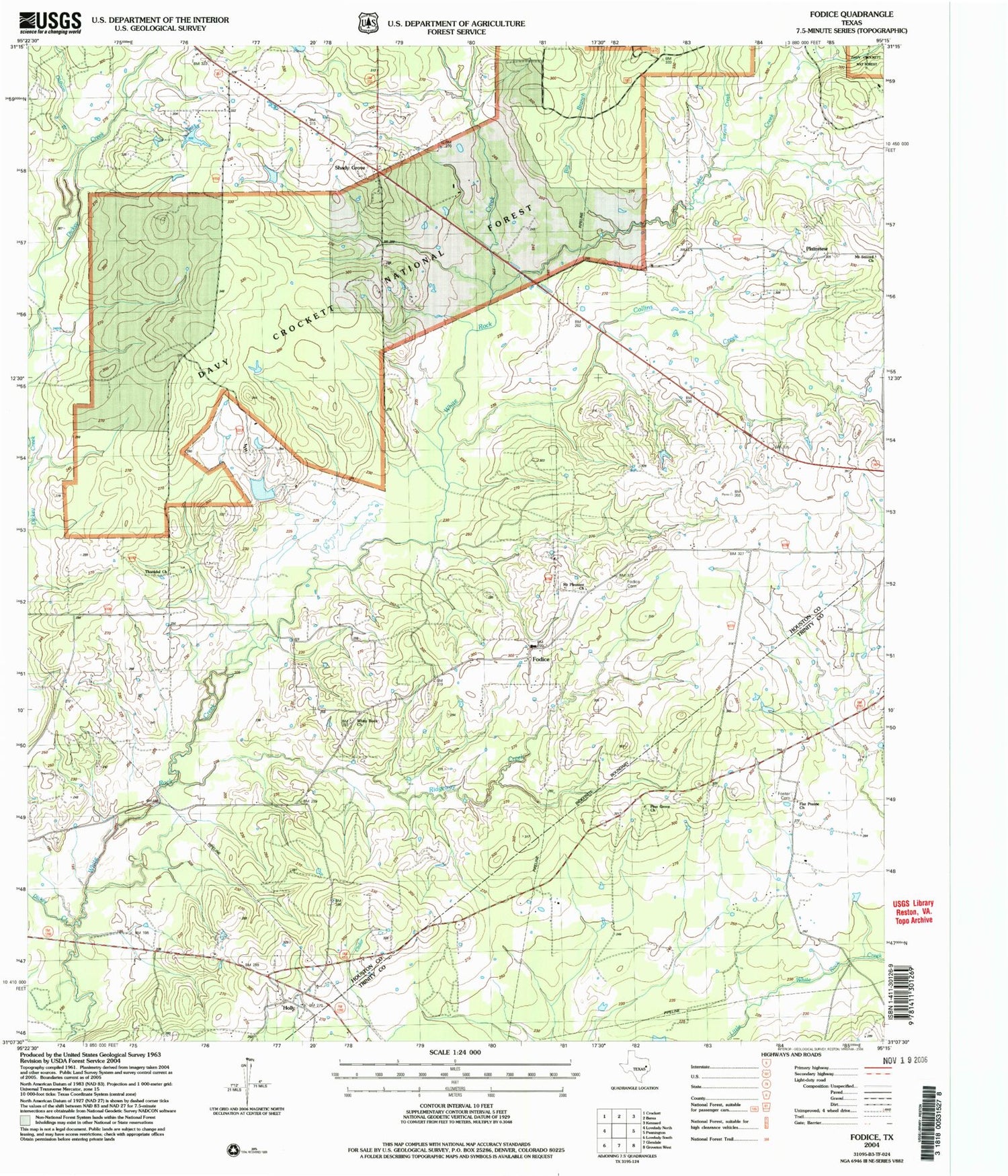 Classic USGS Fodice Texas 7.5'x7.5' Topo Map Image