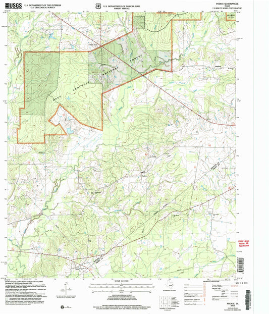 Classic USGS Fodice Texas 7.5'x7.5' Topo Map Image