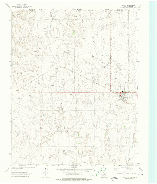Classic USGS Follett Texas 7.5'x7.5' Topo Map Image