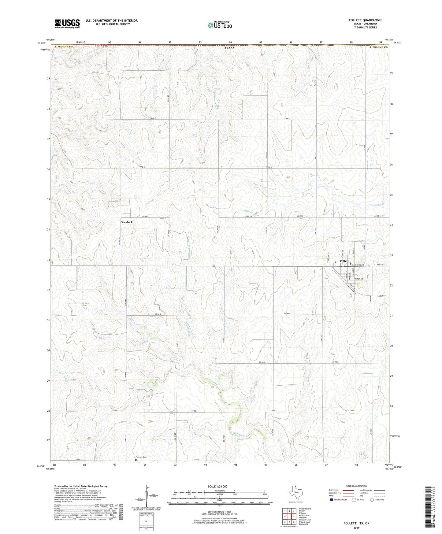 Follett Texas US Topo Map Image