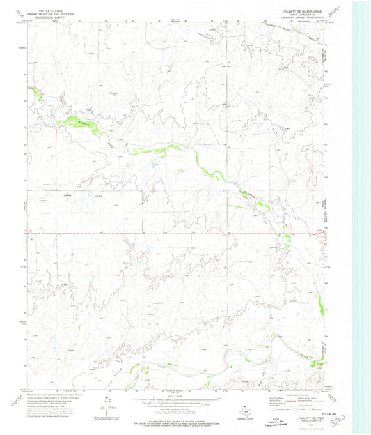 Classic USGS Follett SE Texas 7.5'x7.5' Topo Map Image