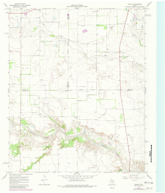 Classic USGS Folley Texas 7.5'x7.5' Topo Map Image