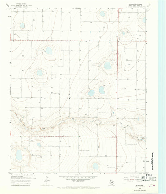 Classic USGS Ford Texas 7.5'x7.5' Topo Map Image