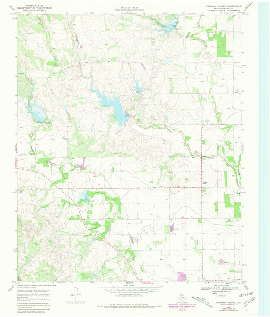 Classic USGS Foreman Chapel Texas 7.5'x7.5' Topo Map Image