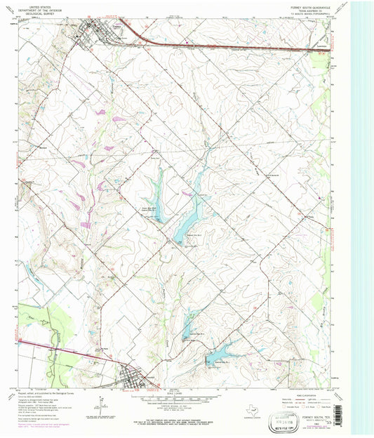 Classic USGS Forney South Texas 7.5'x7.5' Topo Map Image