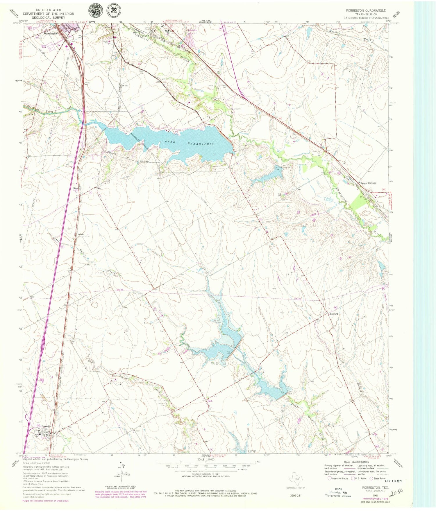 Classic USGS Forreston Texas 7.5'x7.5' Topo Map Image