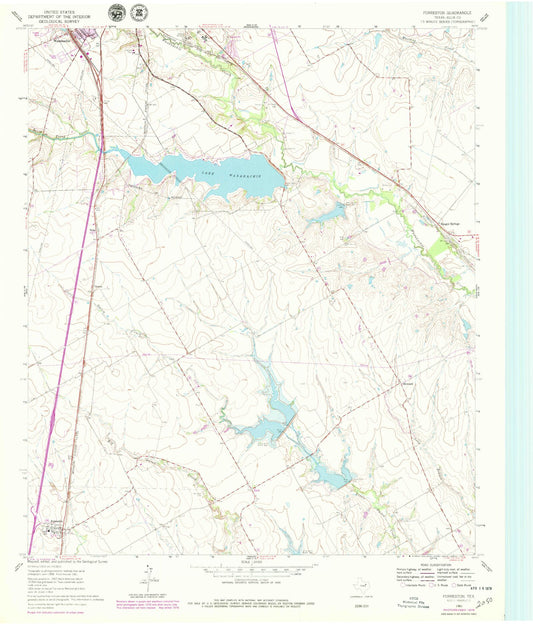 Classic USGS Forreston Texas 7.5'x7.5' Topo Map Image
