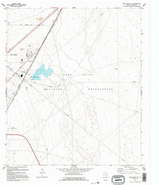 Classic USGS Fort Bliss NE Texas 7.5'x7.5' Topo Map Image