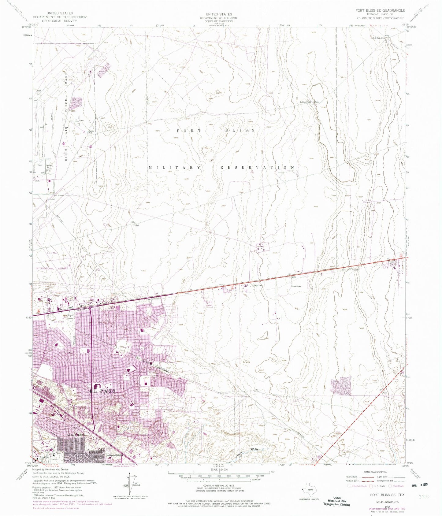 Classic USGS Fort Bliss SE Texas 7.5'x7.5' Topo Map Image