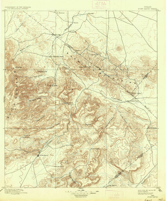 Historic 1897 Fort Davis Texas 30'x30' Topo Map Image