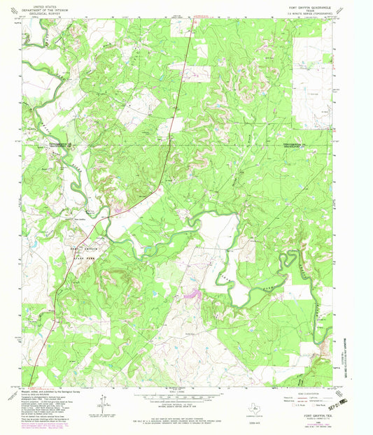 Classic USGS Fort Griffin Texas 7.5'x7.5' Topo Map Image