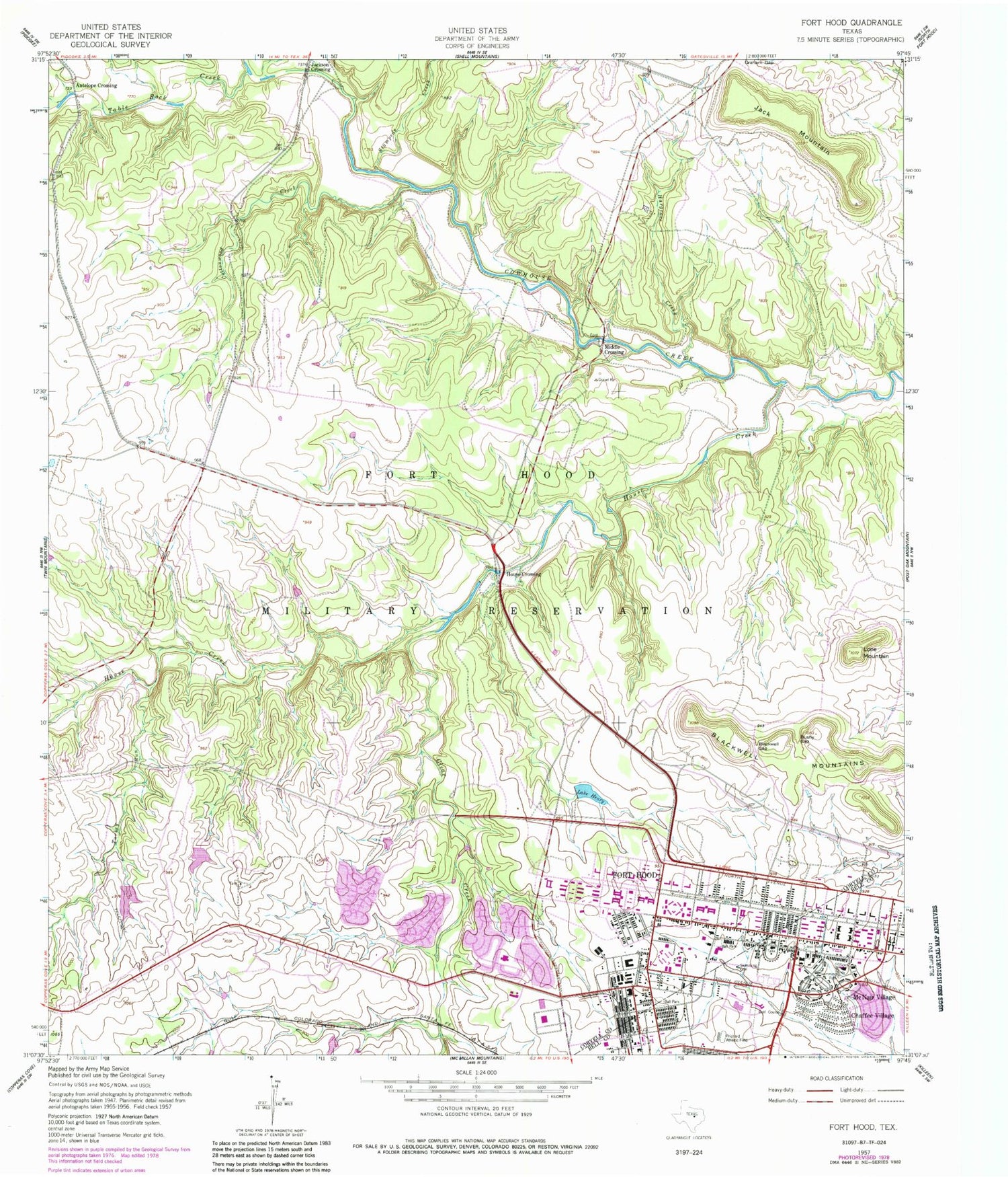 Classic USGS Fort Hood Texas 7.5'x7.5' Topo Map Image
