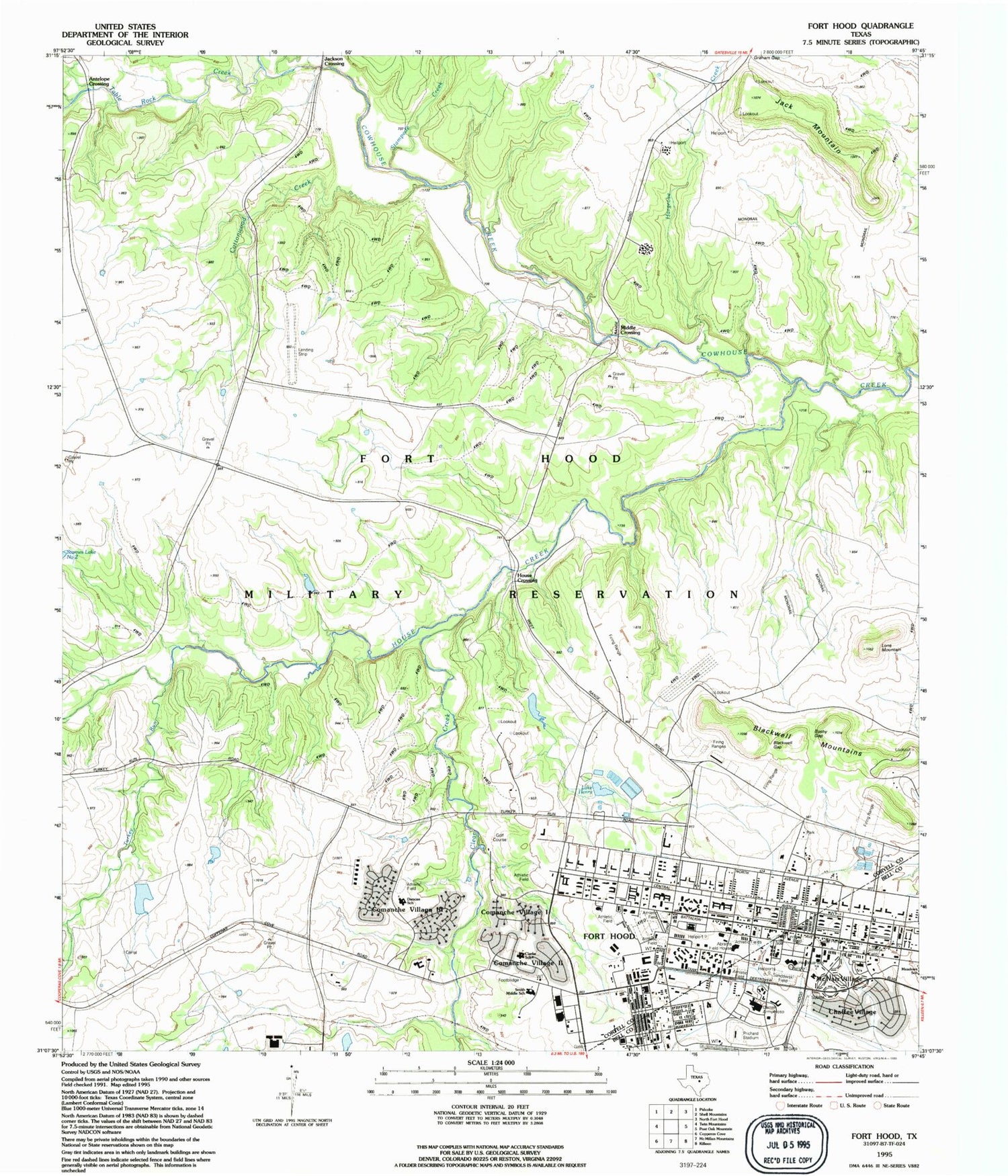 Classic USGS Fort Hood Texas 7.5'x7.5' Topo Map Image